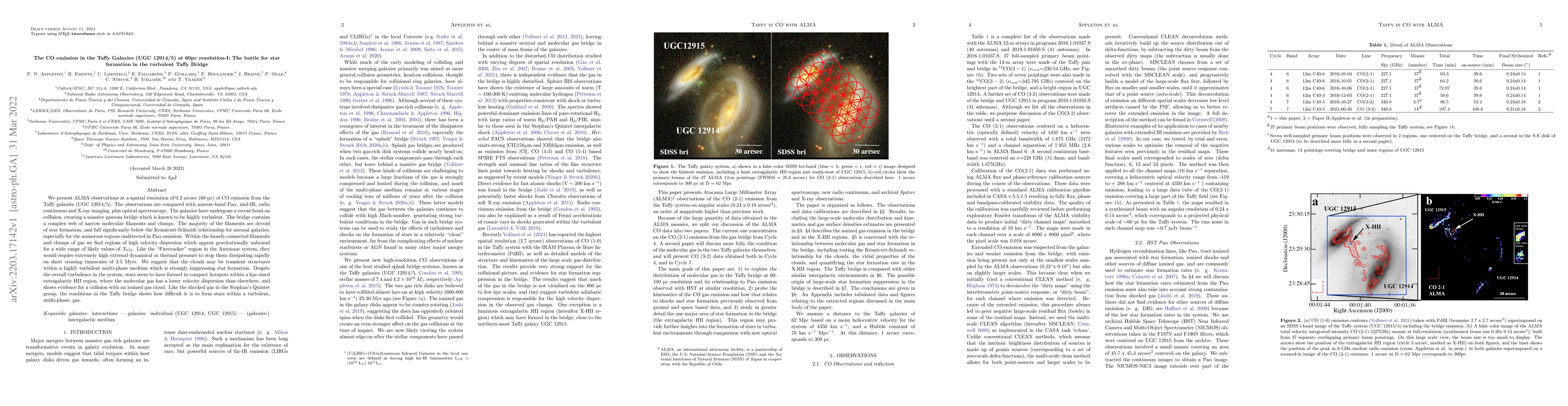 Thumbnail for The CO emission in the Taffy Galaxies (UGC 12914/5) at 60pc
  resolution-I: The battle for star formation in the turbulent Taffy Bridge