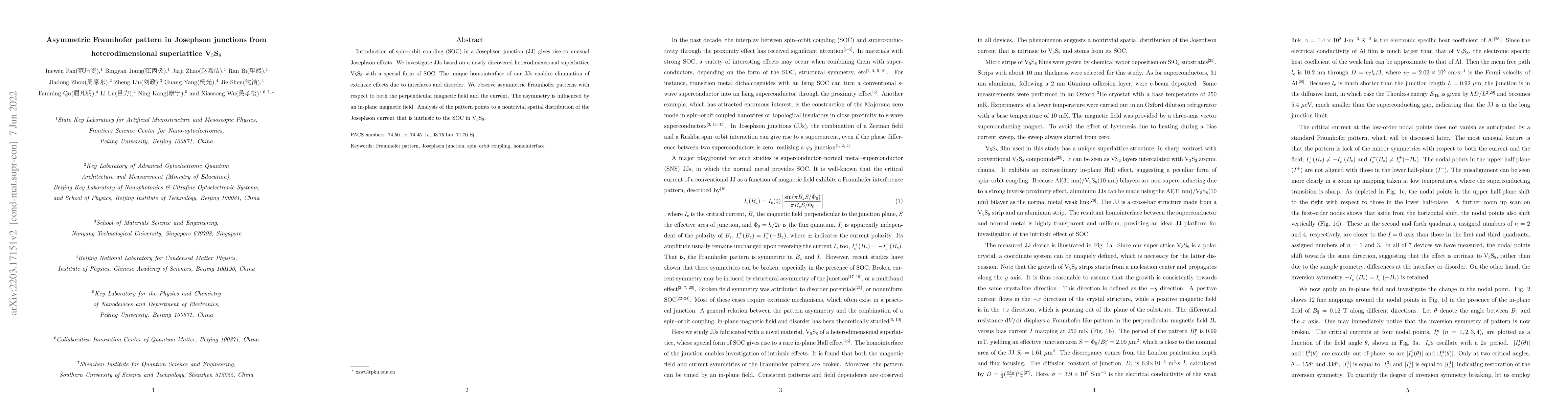 Thumbnail for Asymmetric Fraunhofer pattern in Josephson junctions from
  heterodimensional superlattice V$_5$S$_8$