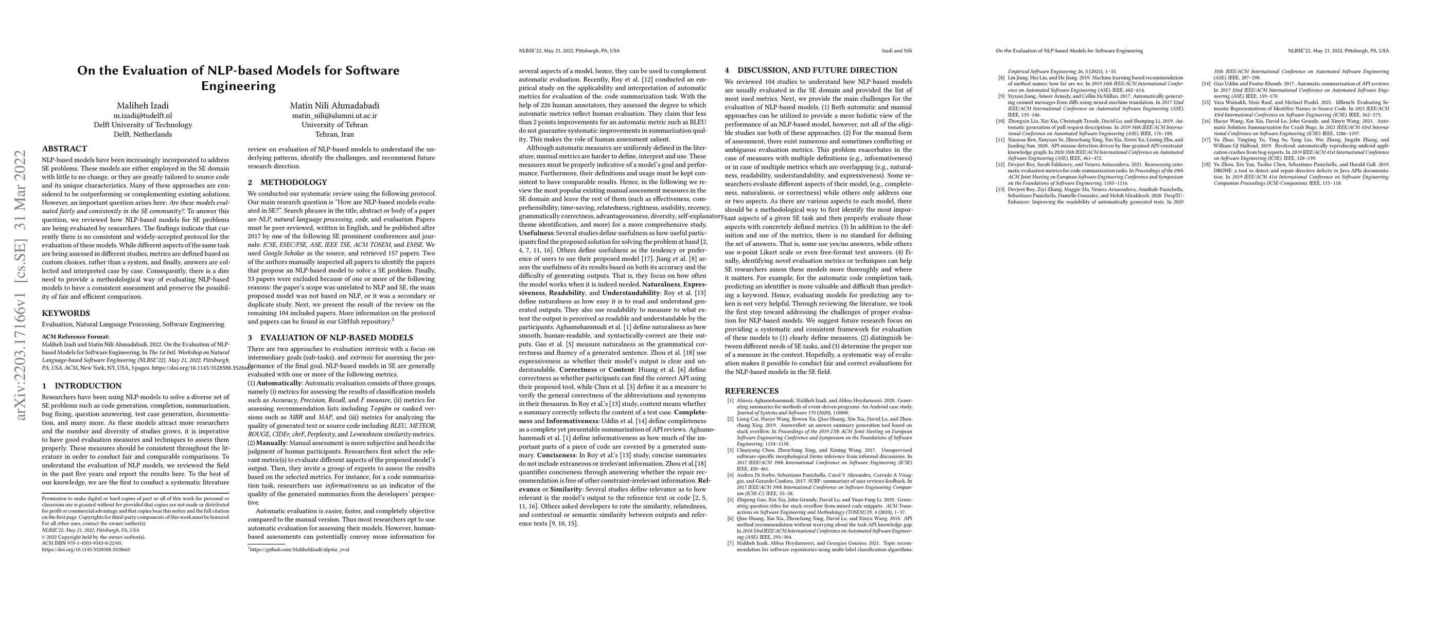 Thumbnail for On the Evaluation of NLP-based Models for Software Engineering