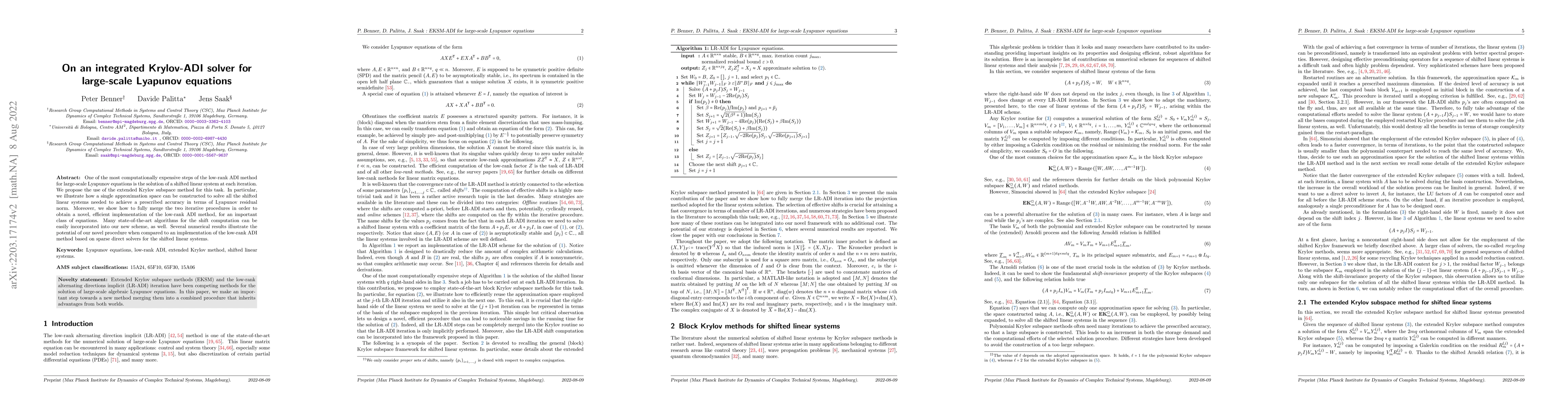 Thumbnail for On an integrated Krylov-ADI solver for large-scale Lyapunov equations