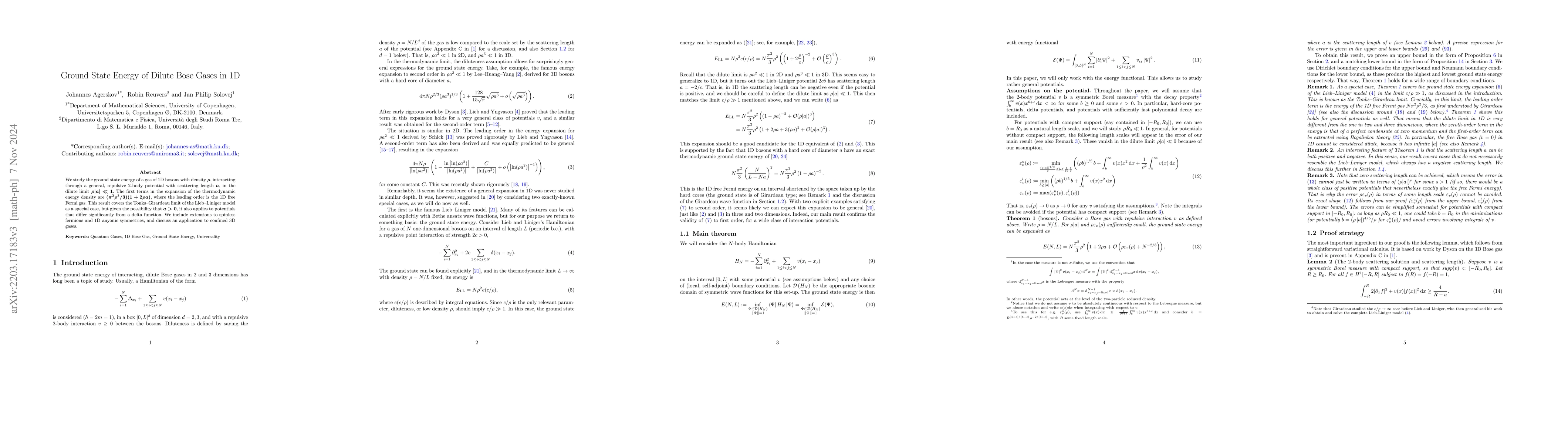 Thumbnail for Ground state energy of dilute Bose gases in 1D