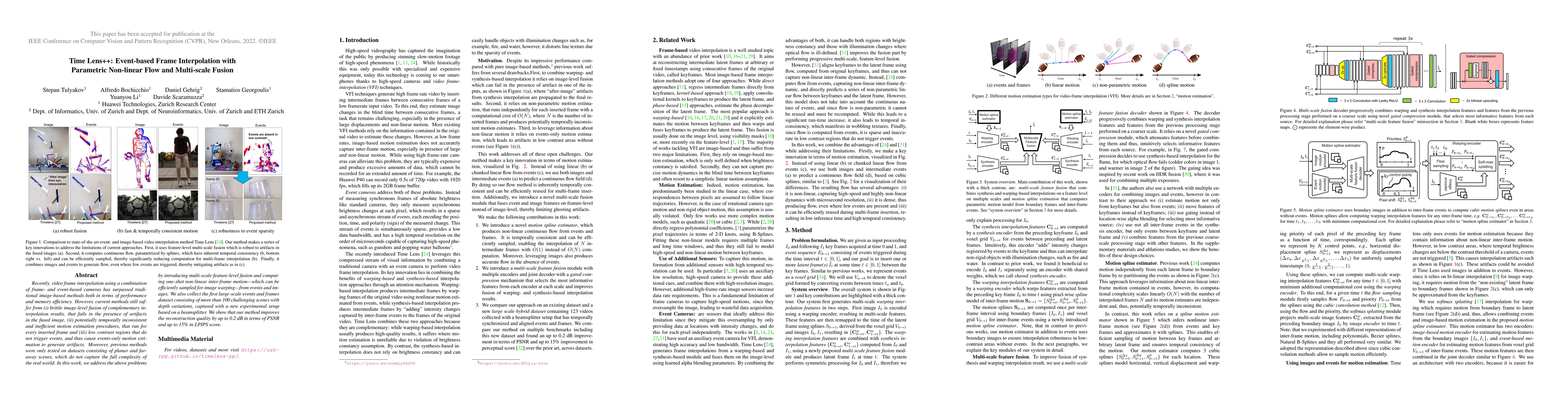 Thumbnail for Time Lens++: Event-based Frame Interpolation with Parametric Non-linear
  Flow and Multi-scale Fusion