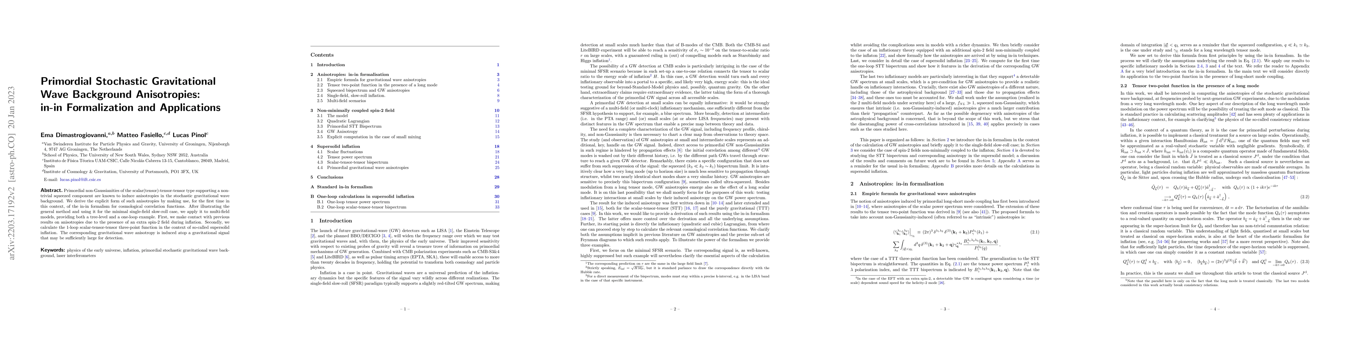 Thumbnail for Primordial Stochastic Gravitational Wave Background Anisotropies: in-in
  Formalization and Applications