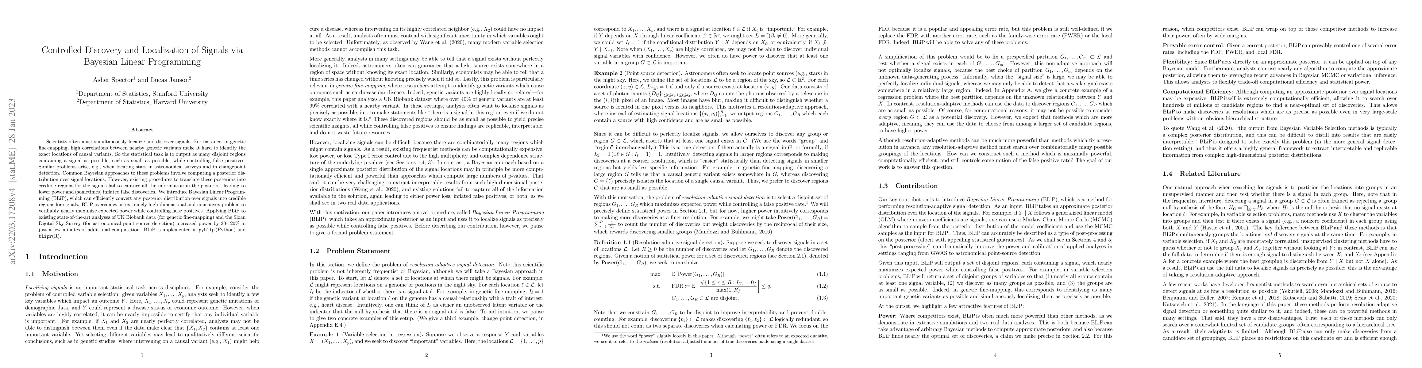 Thumbnail for Controlled Discovery and Localization of Signals via Bayesian Linear
  Programming
