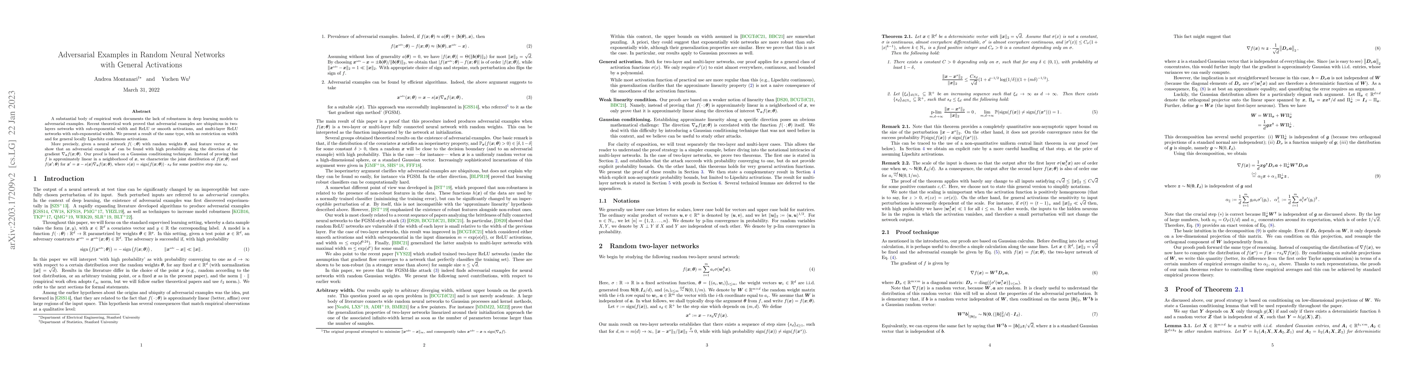 Thumbnail for Adversarial Examples in Random Neural Networks with General Activations