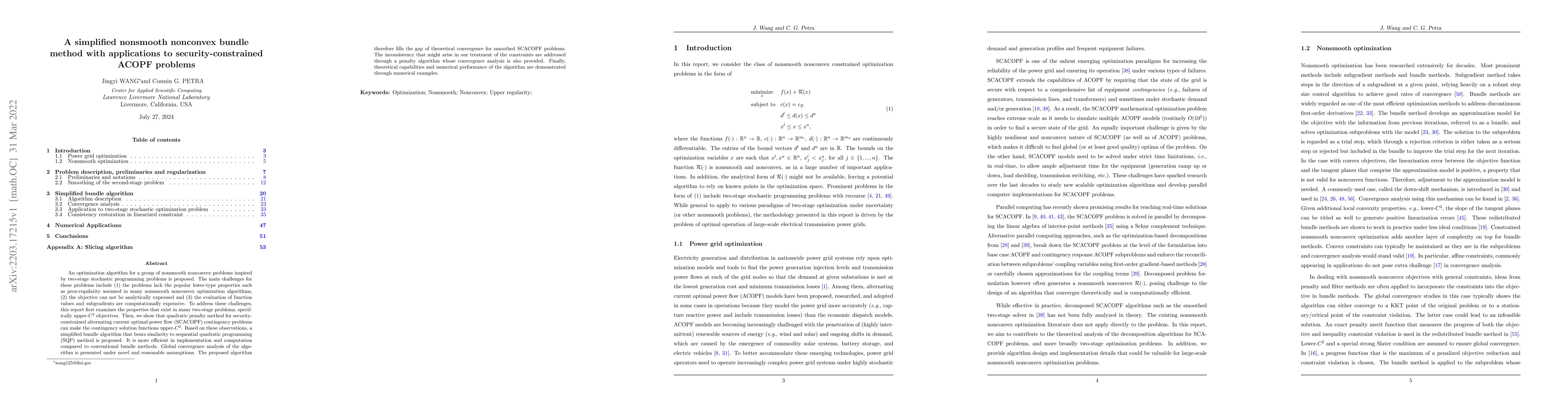 Thumbnail for A simplified nonsmooth nonconvex bundle method with applications to
  security-constrained ACOPF problems