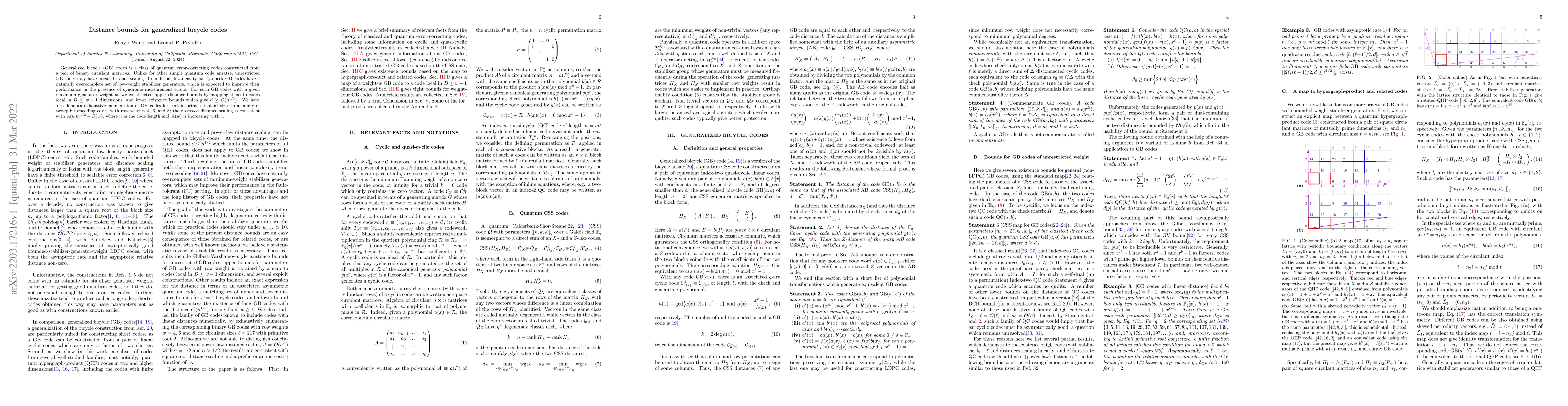 Thumbnail for Distance bounds for generalized bicycle codes