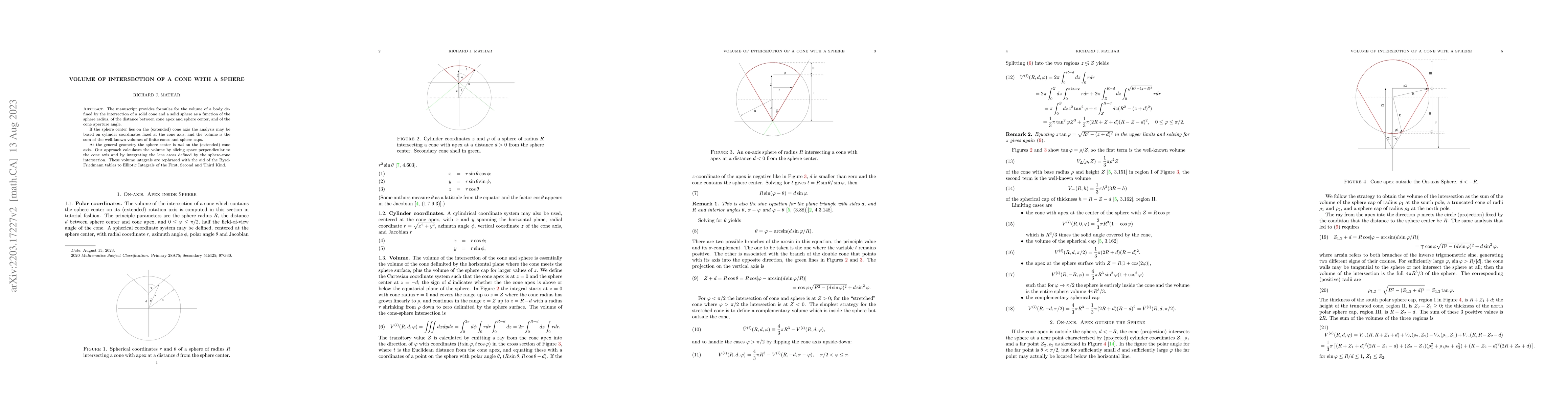 Thumbnail for Volume of Intersection of a Cone with a Sphere