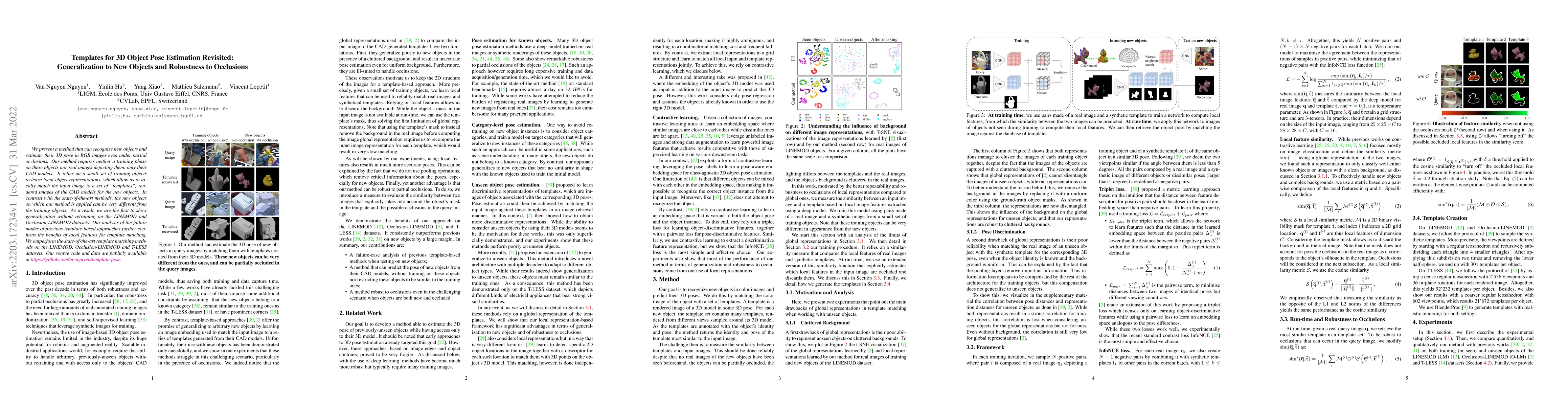 Thumbnail for Templates for 3D Object Pose Estimation Revisited: Generalization to New
  Objects and Robustness to Occlusions