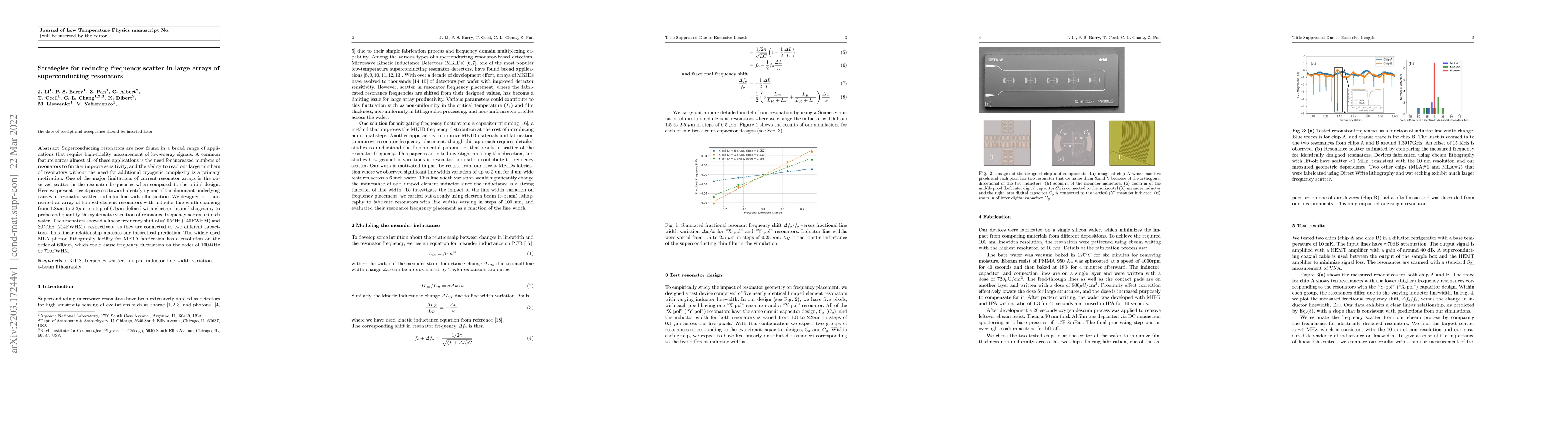 Thumbnail for Strategies for reducing frequency scatter in large arrays of
  superconducting resonators