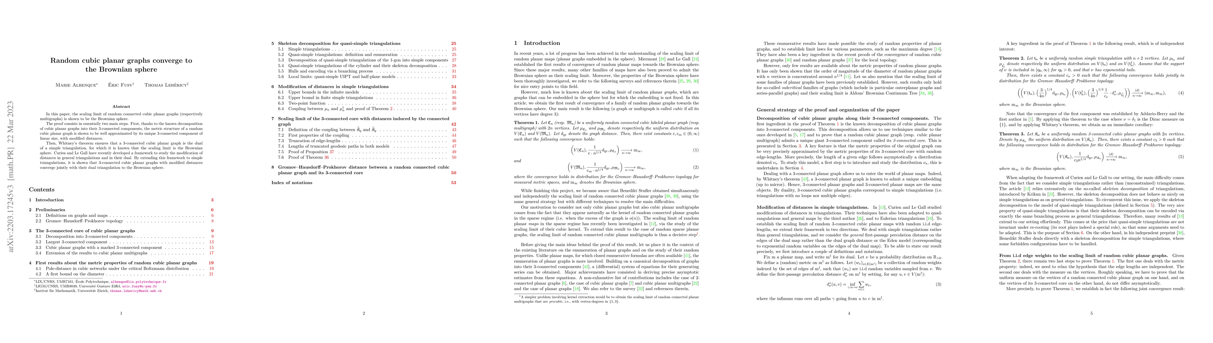 Thumbnail for Random cubic planar graphs converge to the Brownian sphere