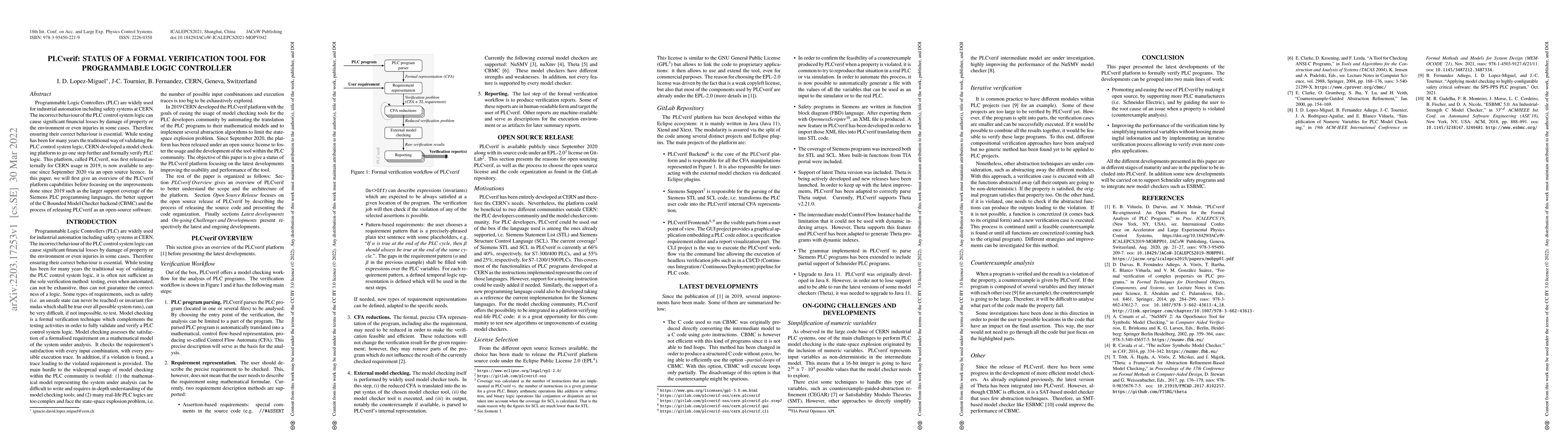 Thumbnail for PLCverif: Status of a Formal Verification Tool for Programmable Logic
  Controller