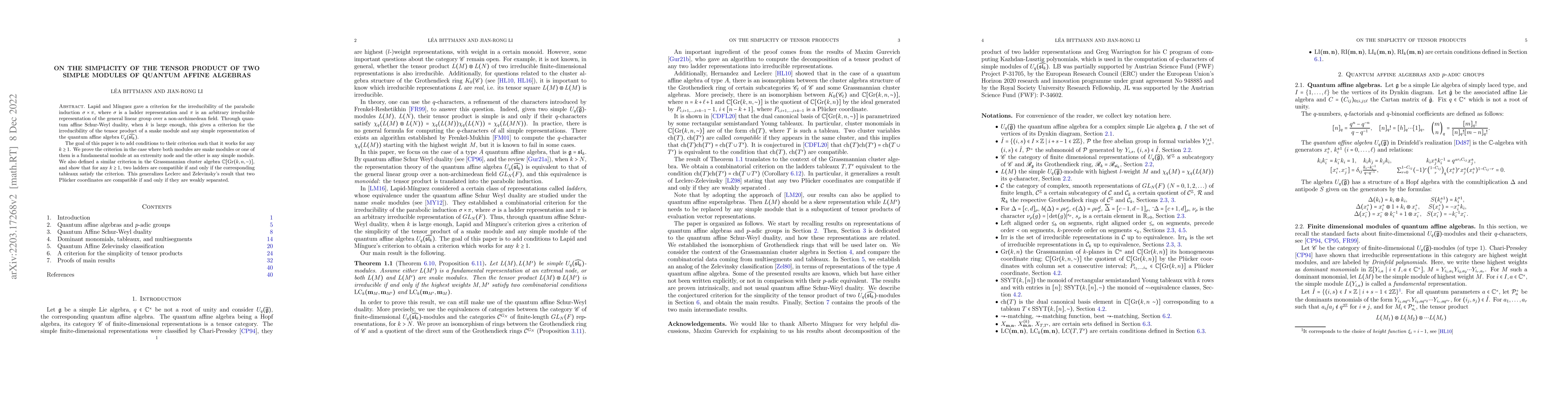 Thumbnail for On the simplicity of the tensor product of two simple modules of quantum
  affine algebras