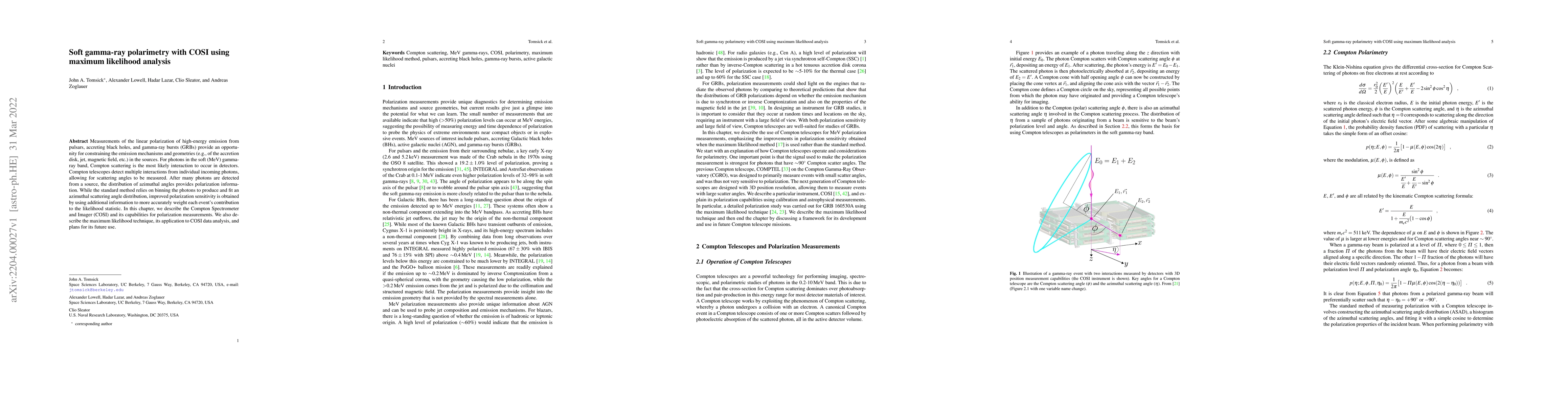 Thumbnail for Soft gamma-ray polarimetry with COSI using maximum likelihood analysis