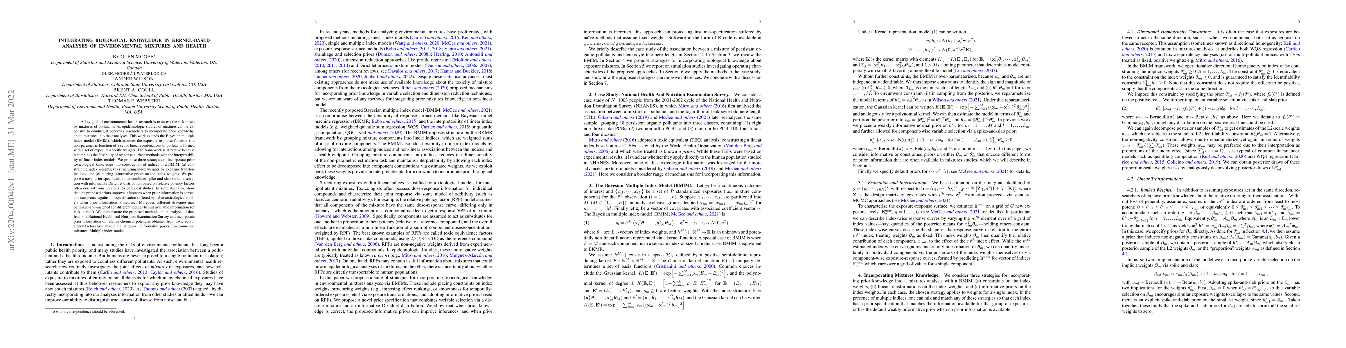 Thumbnail for Integrating Biological Knowledge in Kernel-Based Analyses of
  Environmental Mixtures and Health