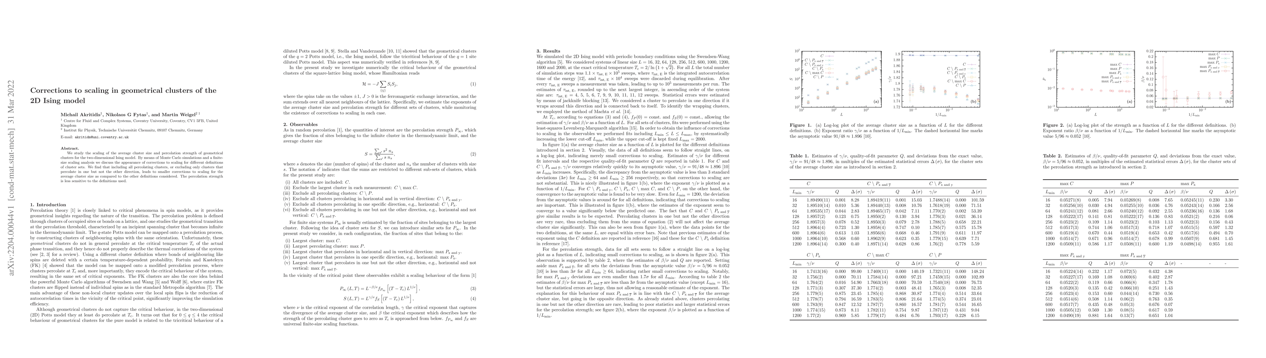 Thumbnail for Corrections to scaling in geometrical clusters of the 2D Ising model