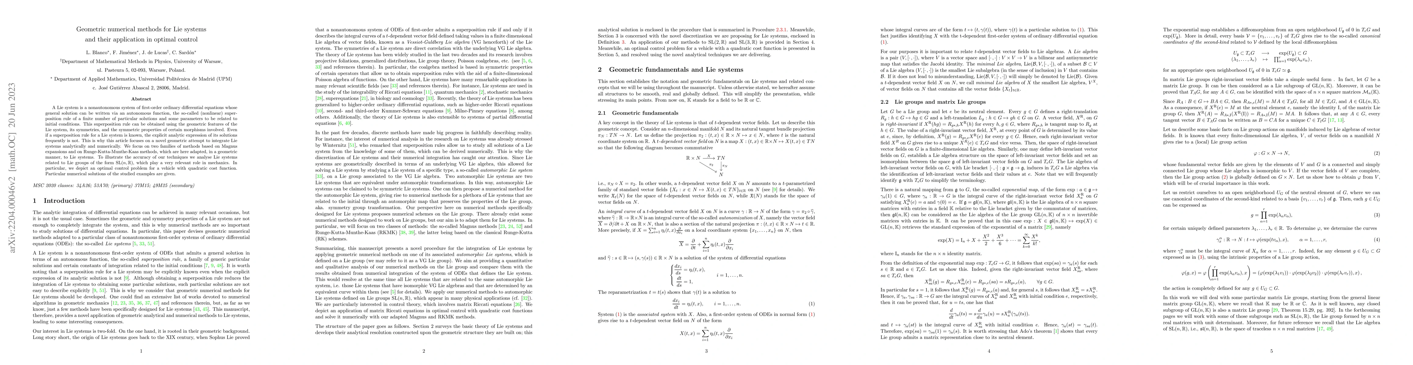 Thumbnail for Geometric numerical methods for Lie systems and their application in
  optimal control