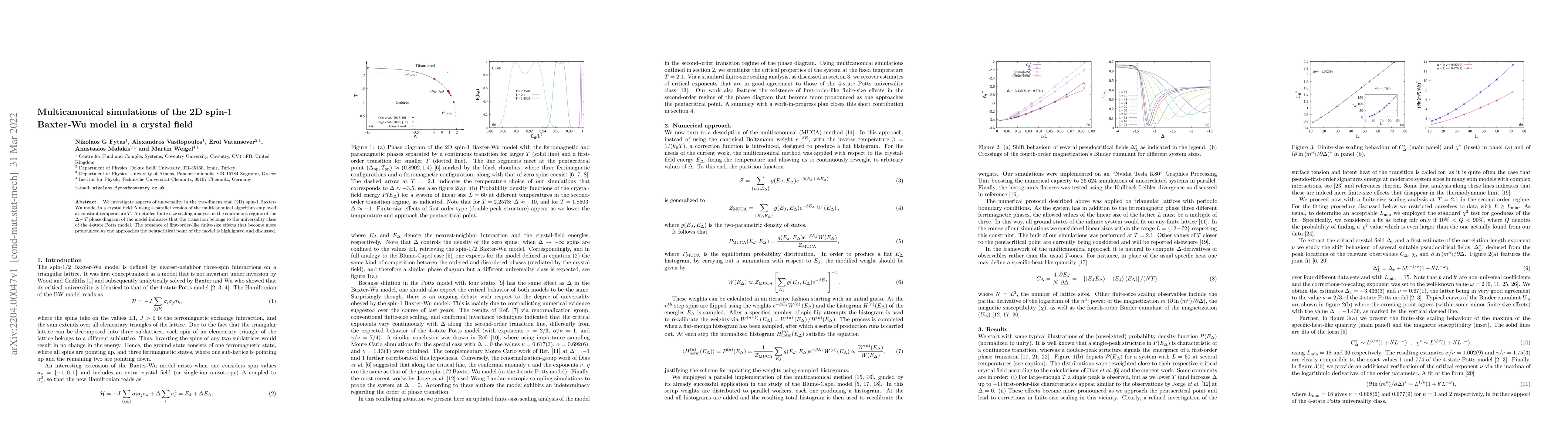 Thumbnail for Multicanonical simulations of the 2D spin-$1$ Baxter-Wu model in a
  crystal field