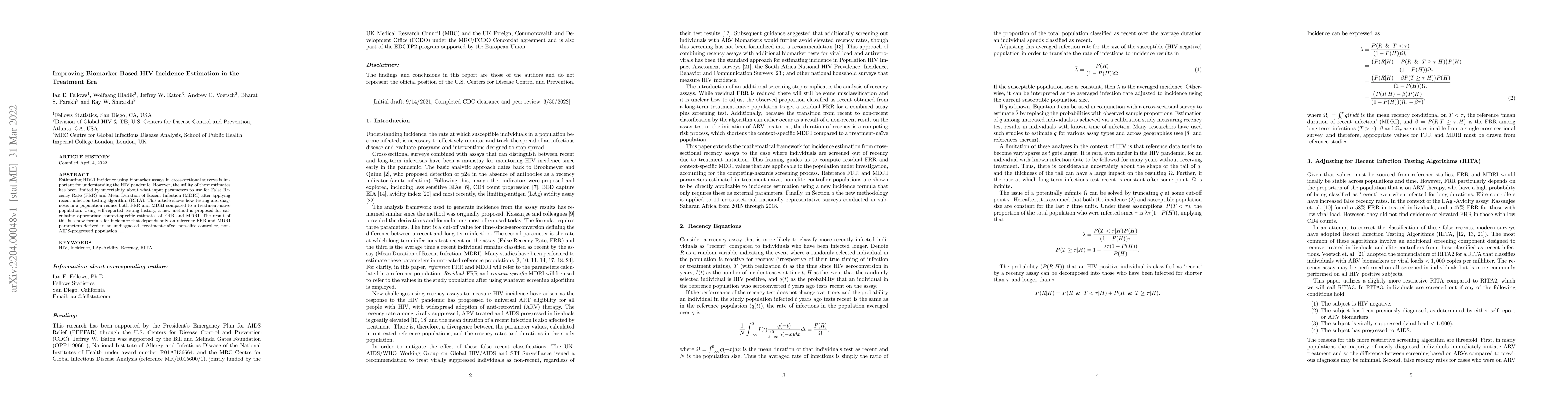 Thumbnail for Improving Biomarker Based HIV Incidence Estimation in the Treatment Era