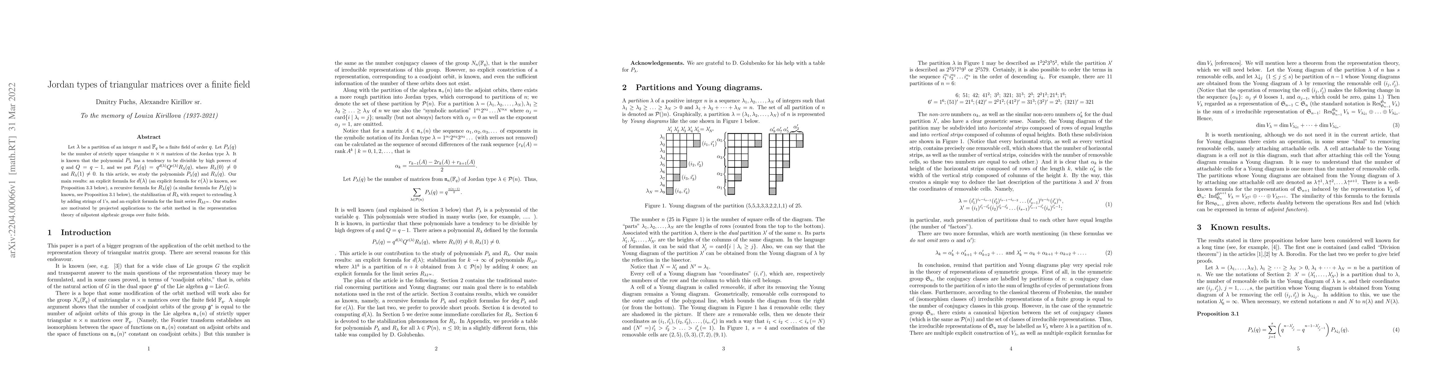 Thumbnail for Jordan types of triangular matrices over a finite field