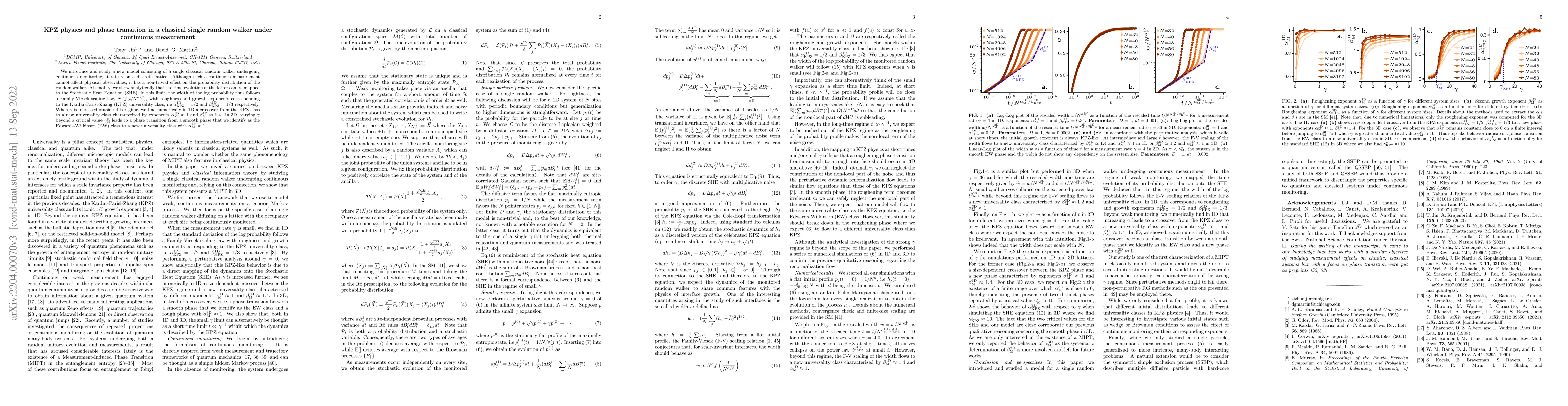 Thumbnail for KPZ physics and phase transition in a classical single random walker
  under continuous measurement