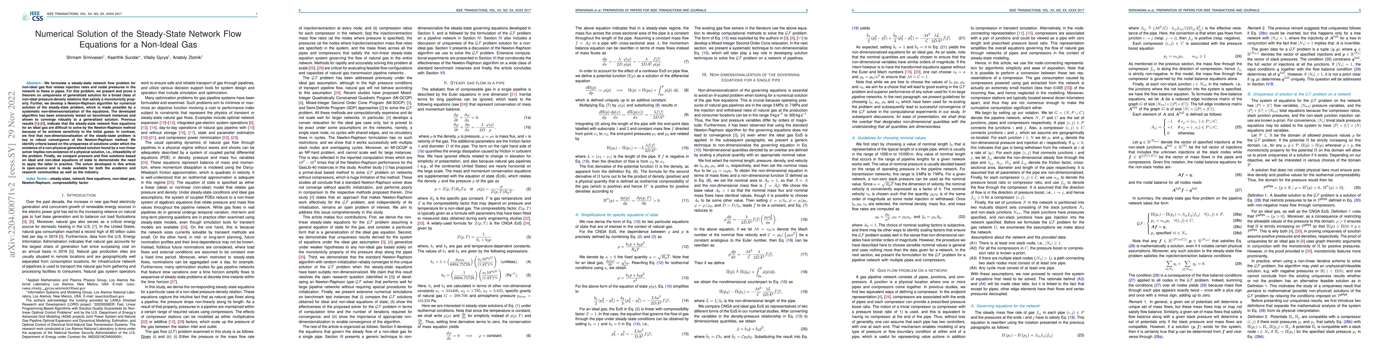 Thumbnail for Numerical Solution of the Steady-State Network Flow Equations for a
  Non-Ideal Gas