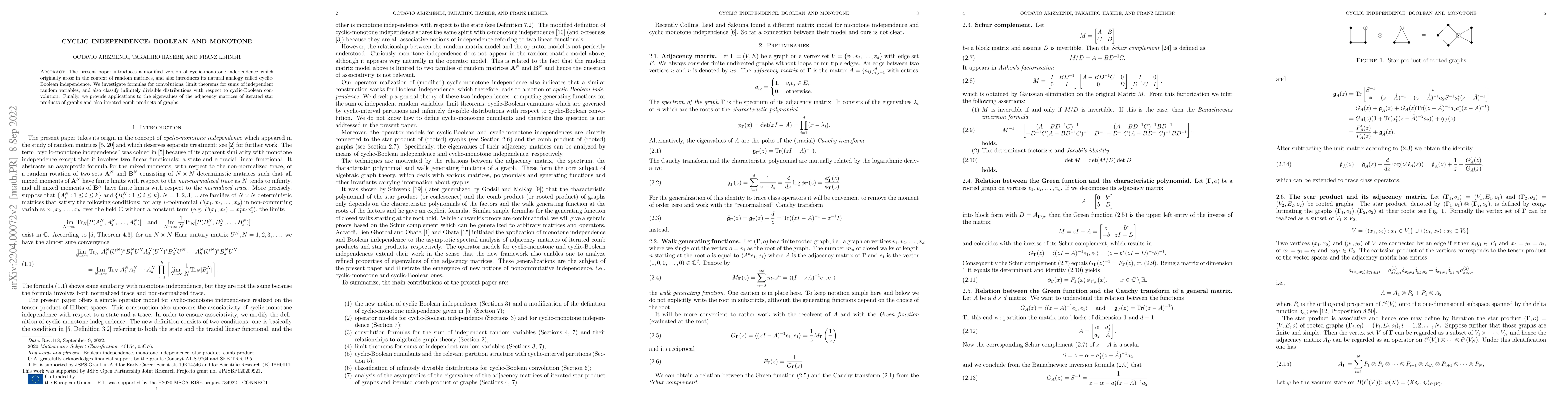 Thumbnail for Cyclic independence: Boolean and monotone