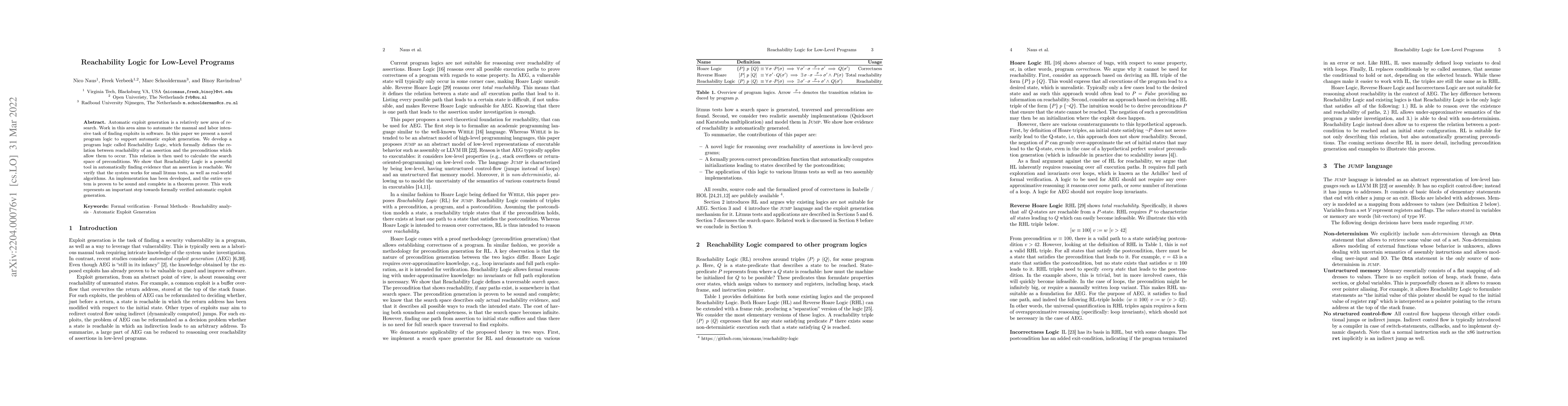 Thumbnail for Reachability Logic for Low-Level Programs