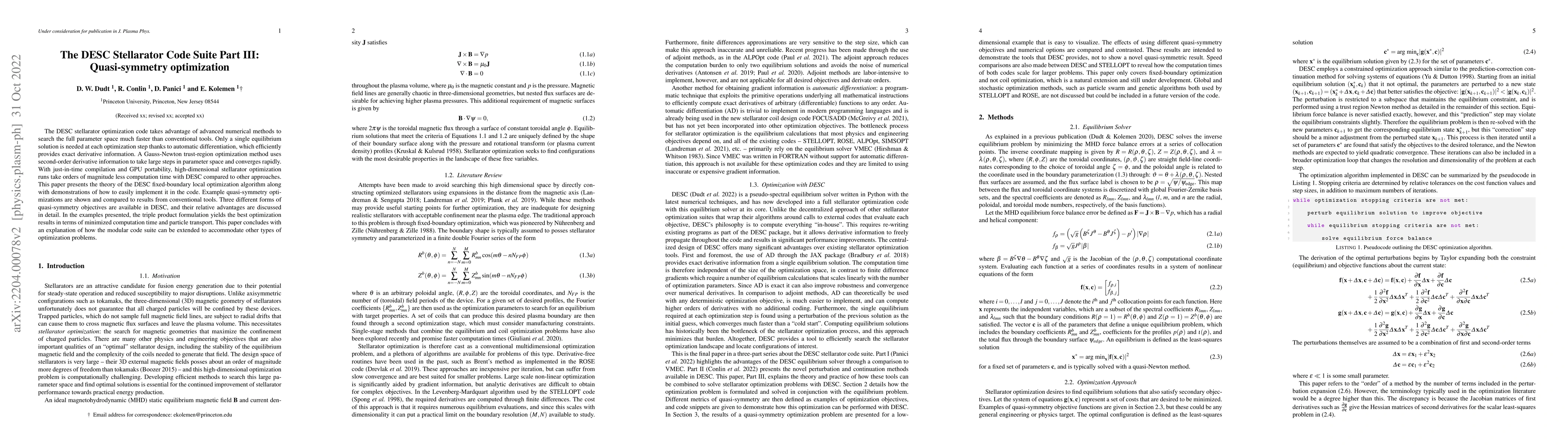 Thumbnail for The DESC Stellarator Code Suite Part III: Quasi-symmetry optimization