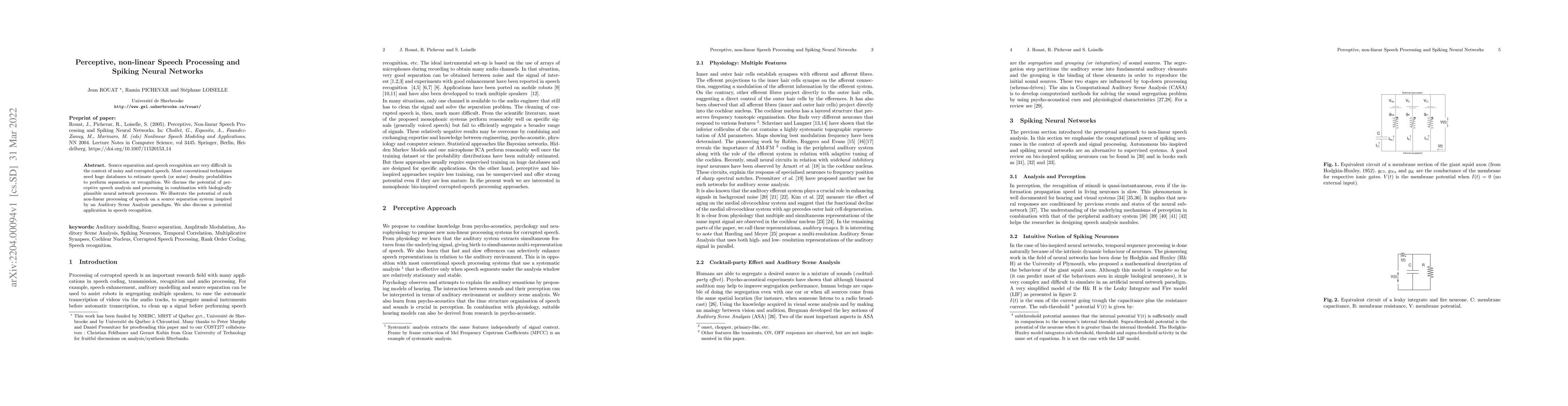 Thumbnail for Perceptive, non-linear Speech Processing and Spiking Neural Networks