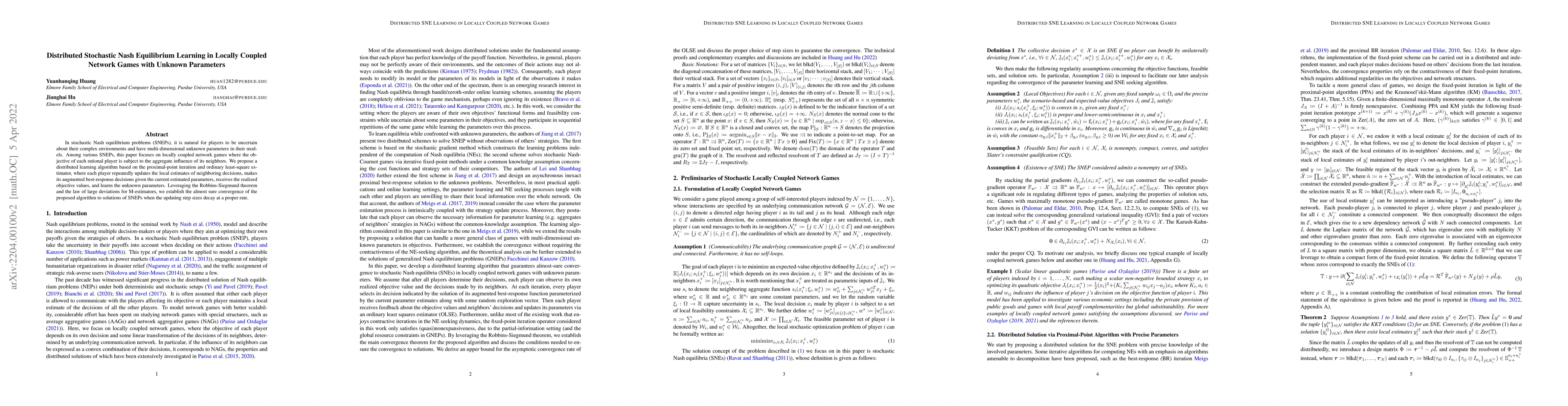 Thumbnail for Distributed Stochastic Nash Equilibrium Learning in Locally Coupled
  Network Games with Unknown Parameters