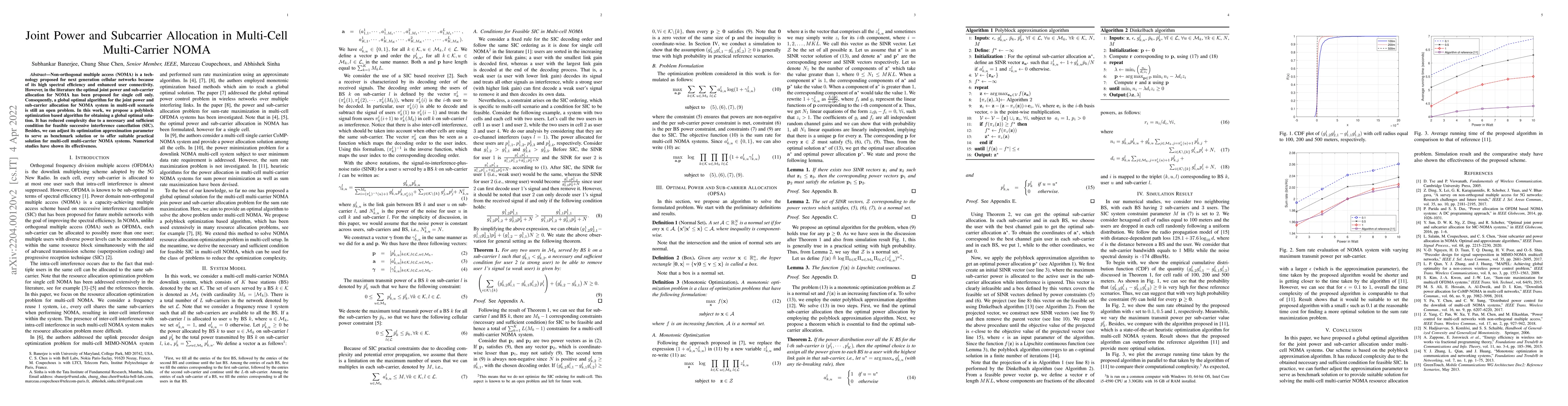 Thumbnail for Joint Power and Subcarrier Allocation in Multi-Cell Multi-Carrier NOMA