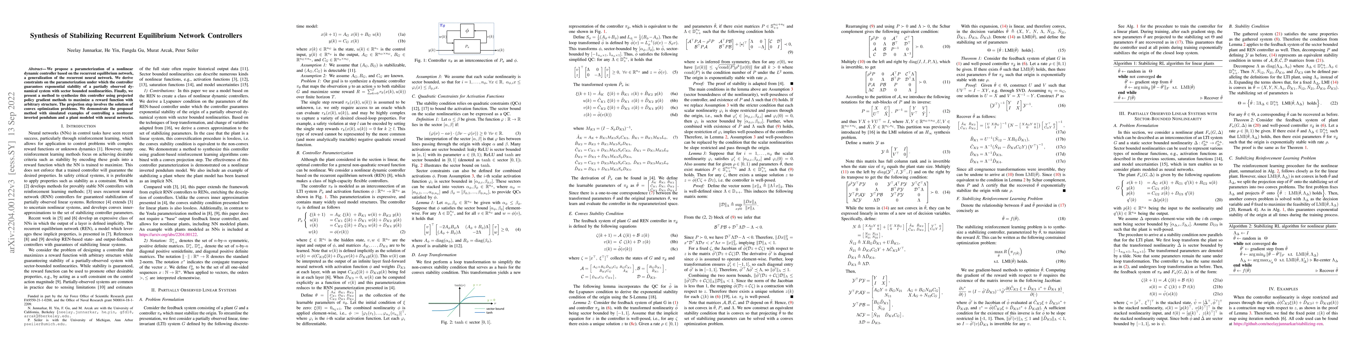 Thumbnail for Synthesis of Stabilizing Recurrent Equilibrium Network Controllers