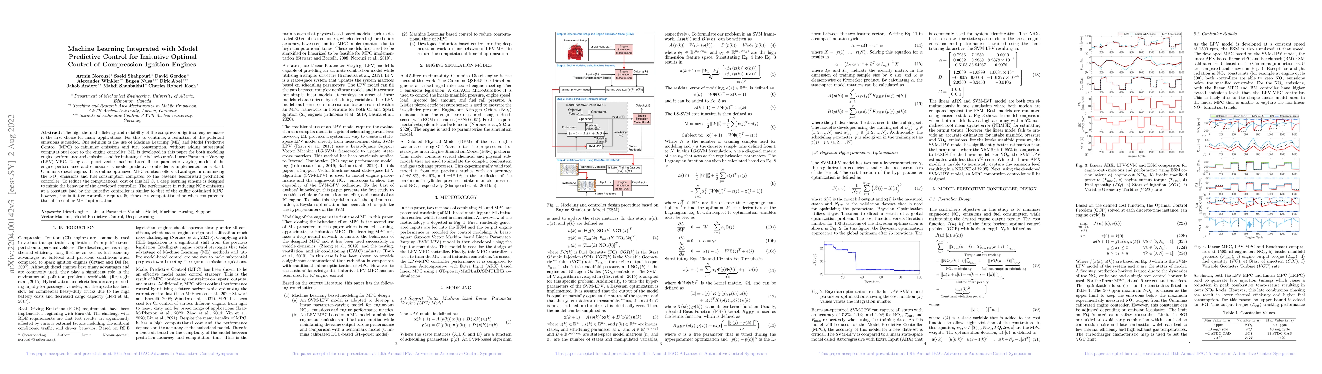 Thumbnail for Machine Learning Integrated with Model Predictive Control for Imitative
  Optimal Control of Compression Ignition Engines