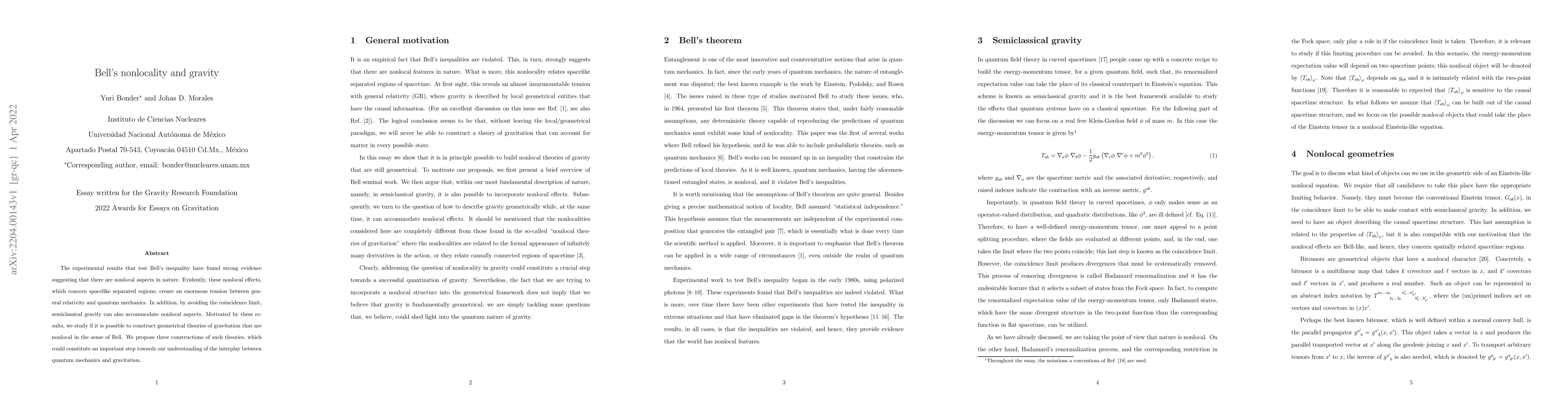 Thumbnail for Bell's nonlocality and gravity