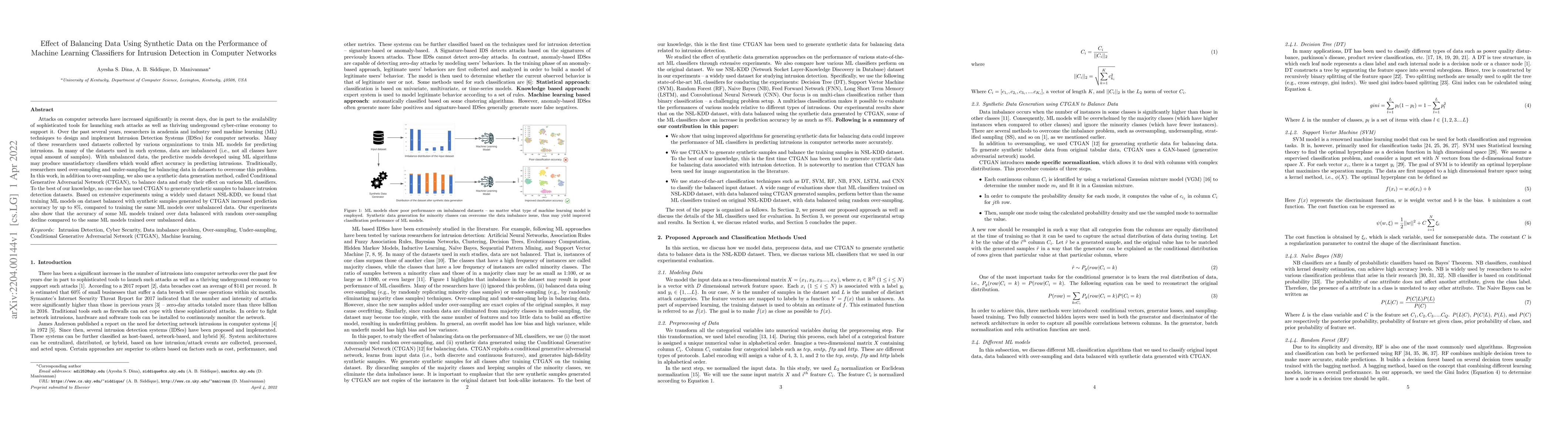 Thumbnail for Effect of Balancing Data Using Synthetic Data on the Performance of
  Machine Learning Classifiers for Intrusion Detection in Computer Networks
