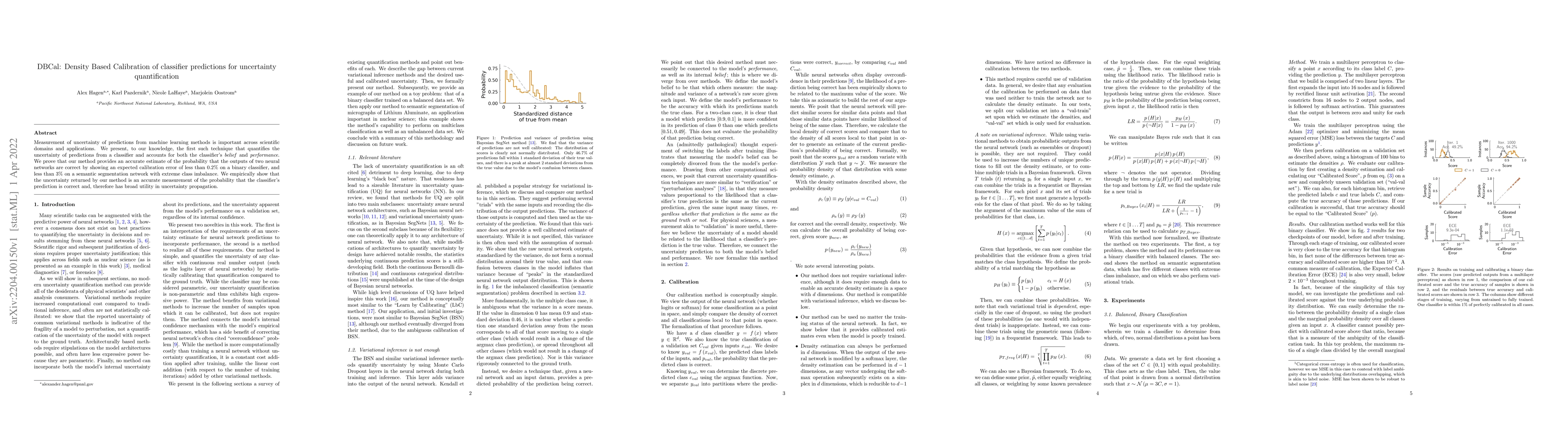 Thumbnail for DBCal: Density Based Calibration of classifier predictions for
  uncertainty quantification