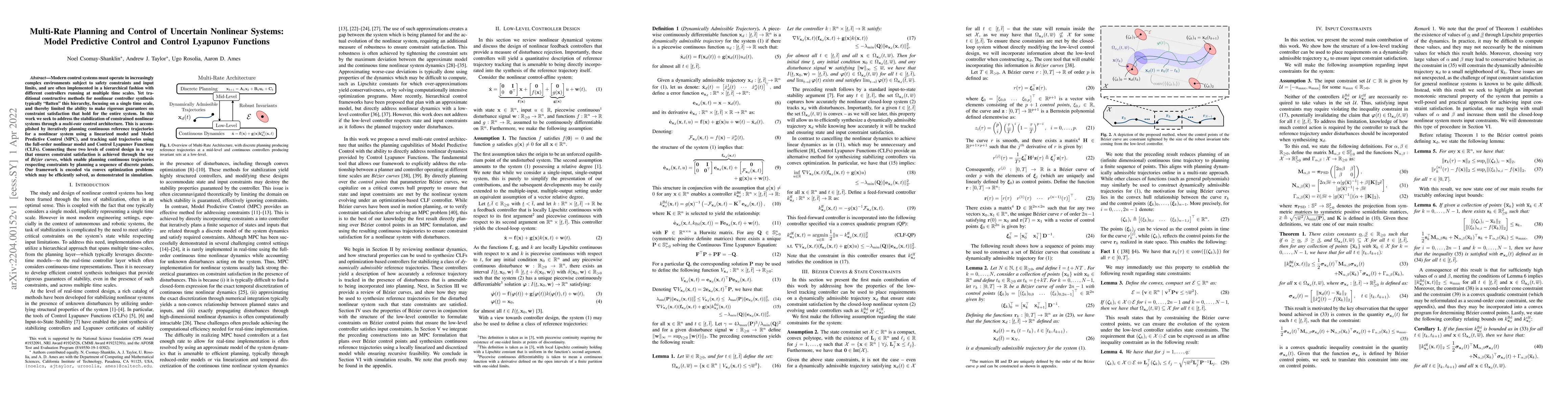 Thumbnail for Multi-Rate Planning and Control of Uncertain Nonlinear Systems: Model
  Predictive Control and Control Lyapunov Functions
