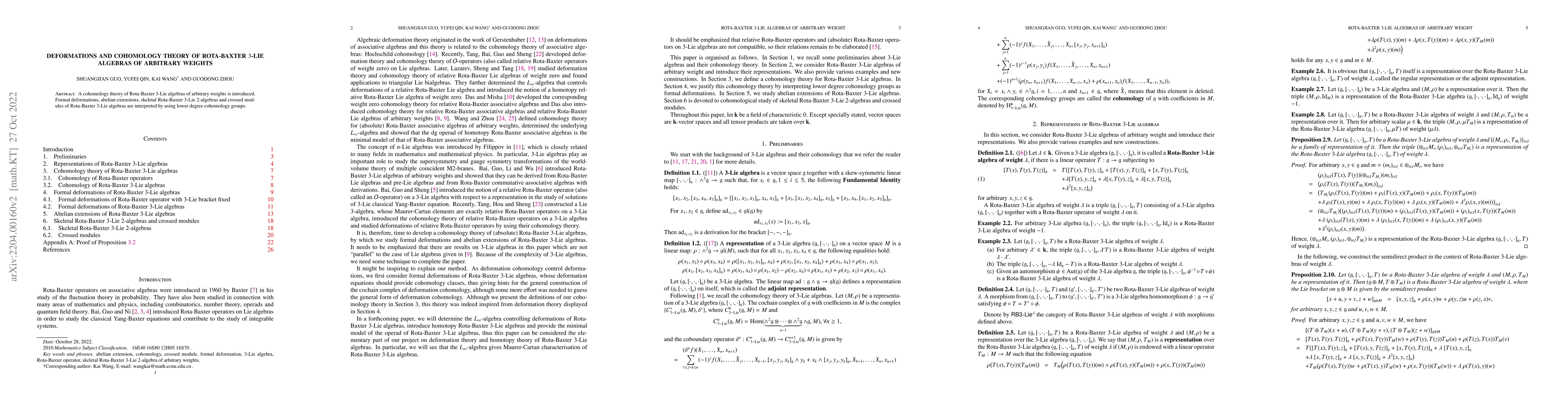 Thumbnail for Deformations and cohomology theory of Rota-Baxter $3$-Lie algebras of
  arbitrary weights