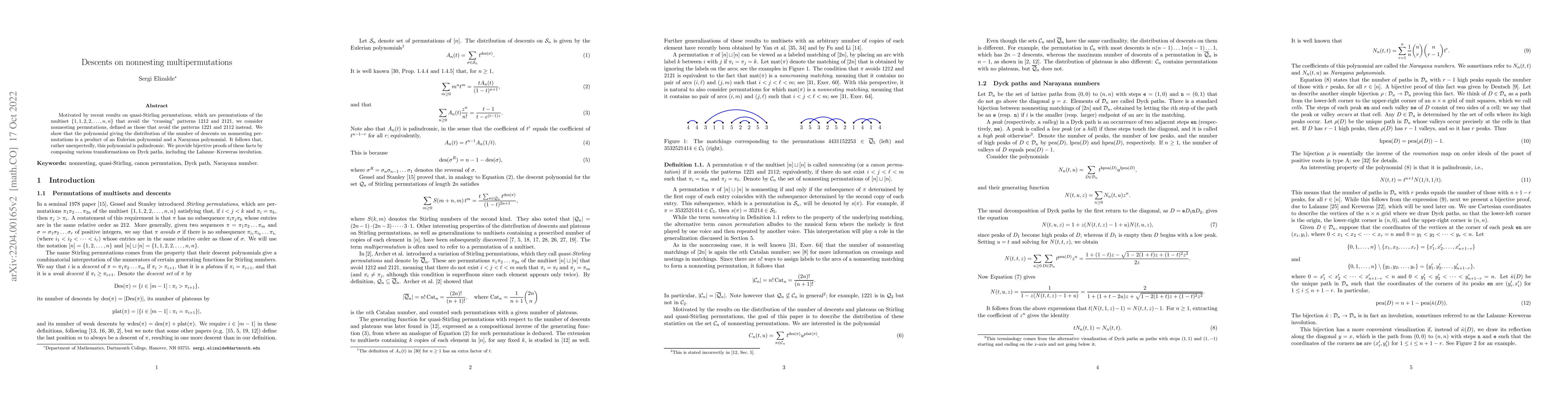 Thumbnail for Descents on nonnesting multipermutations