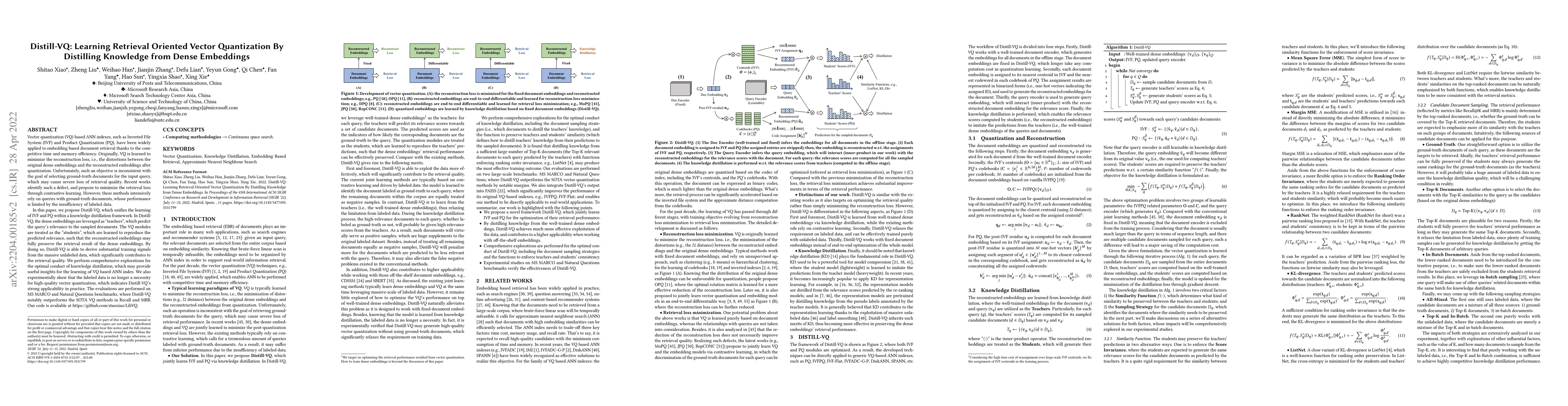 Thumbnail for Distill-VQ: Learning Retrieval Oriented Vector Quantization By
  Distilling Knowledge from Dense Embeddings