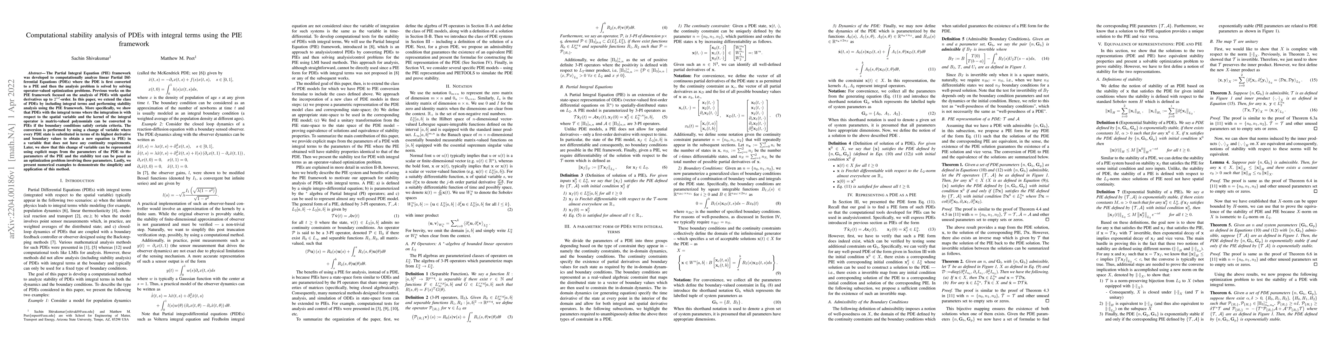 Thumbnail for Computational stability analysis of PDEs with integral terms using the
  PIE framework