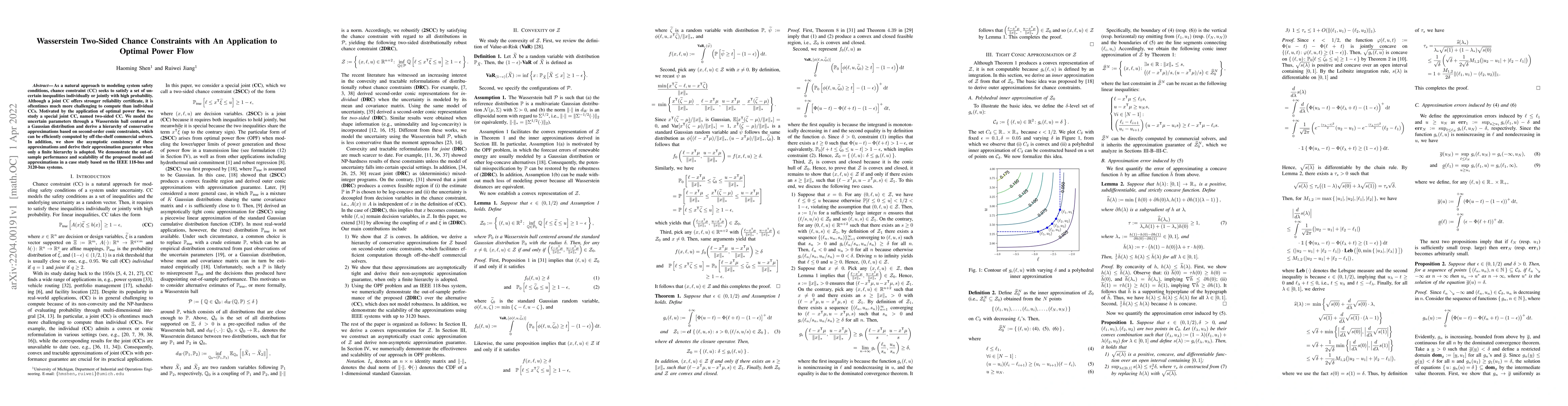 Thumbnail for Wasserstein Two-Sided Chance Constraints with An Application to Optimal
  Power Flow