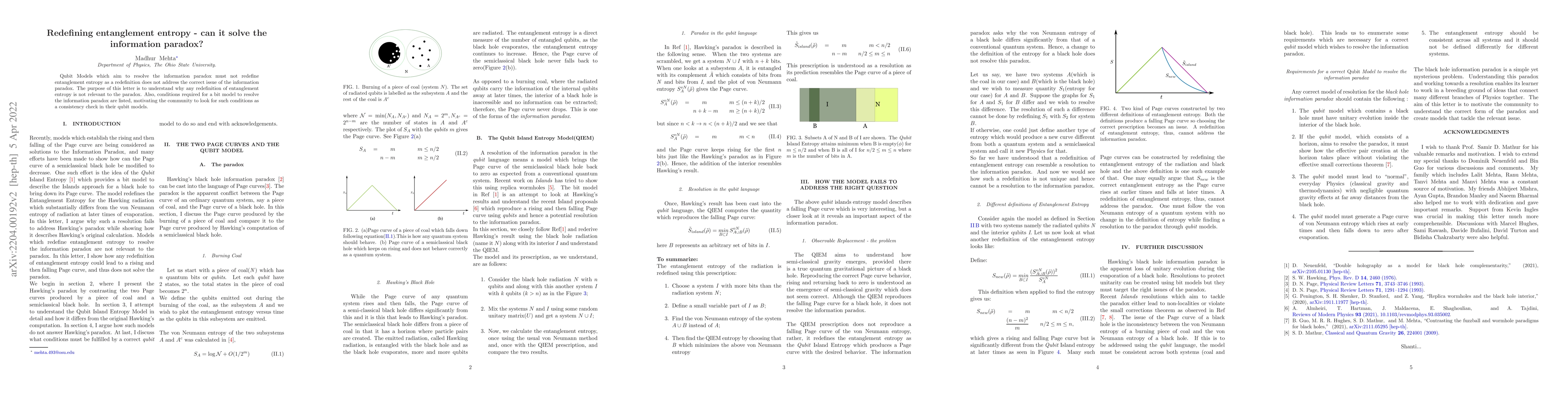 Thumbnail for Redefining entanglement entropy -- can it solve the information paradox?