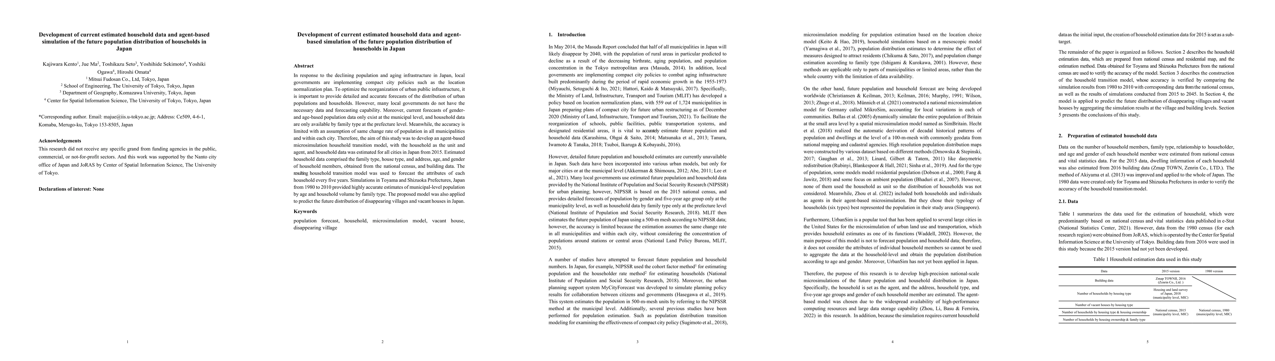 Thumbnail for Development of current estimated household data and agent-based
  simulation of the future population distribution of households in Japan