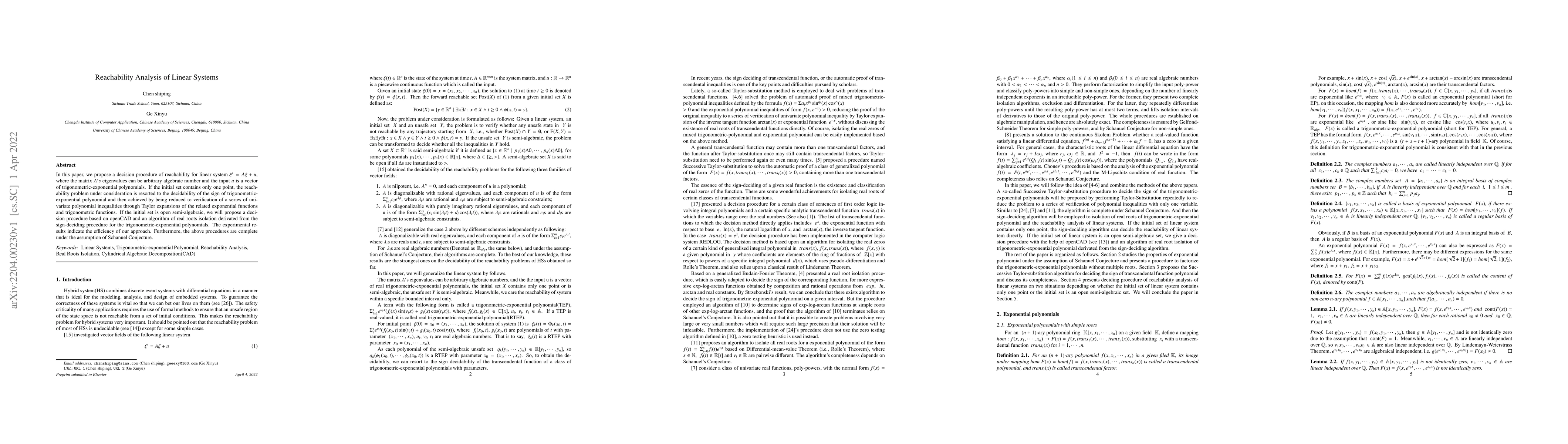 Thumbnail for Reachability Analysis of Linear System