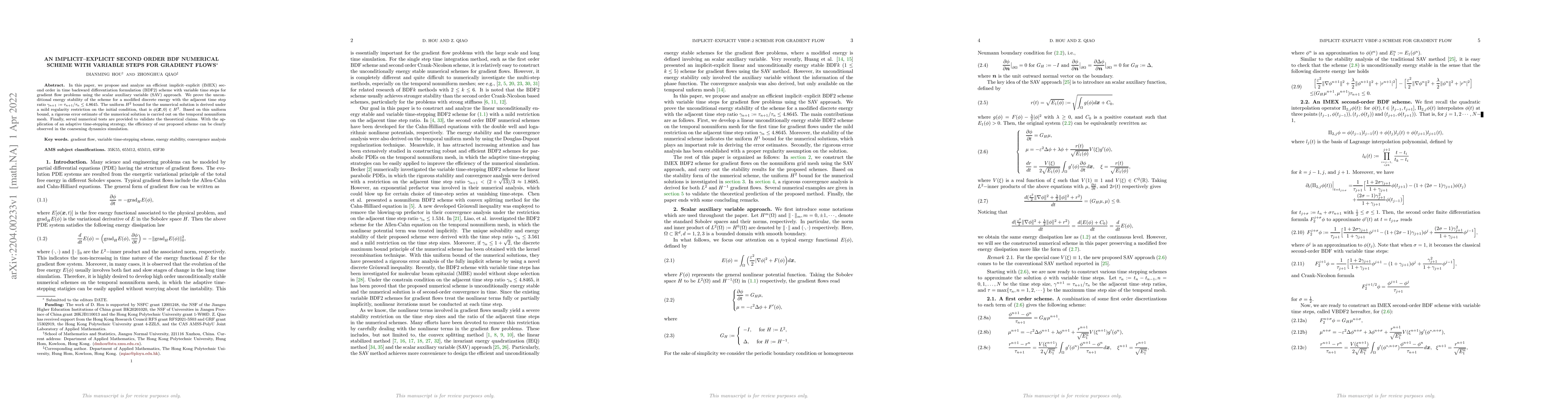 Thumbnail for An implicit--explicit second order BDF numerical scheme with variable
  steps for gradient flows