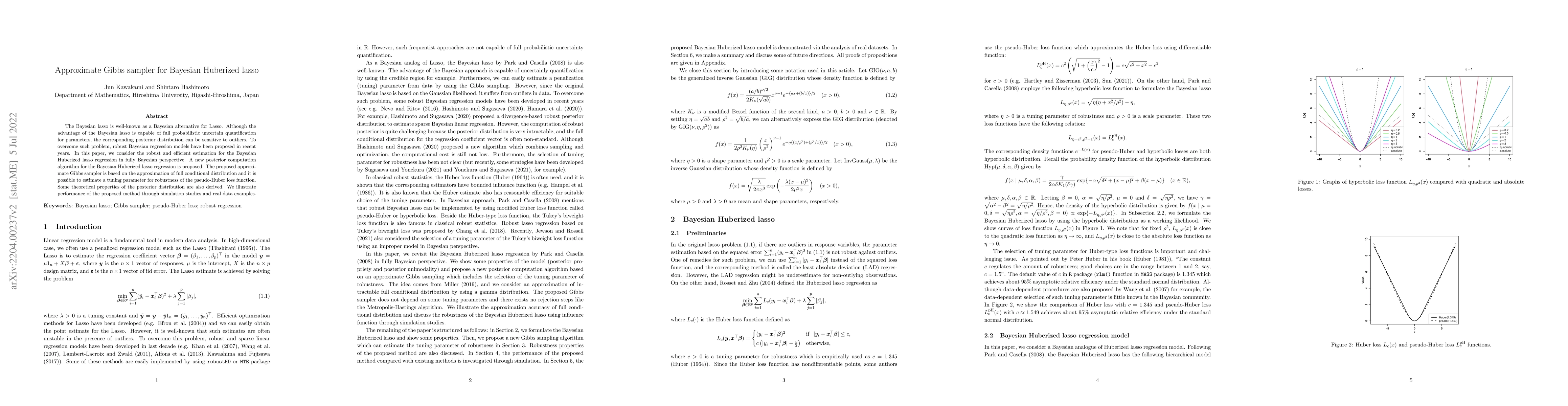 Thumbnail for Approximate Gibbs sampler for Bayesian Huberized lasso