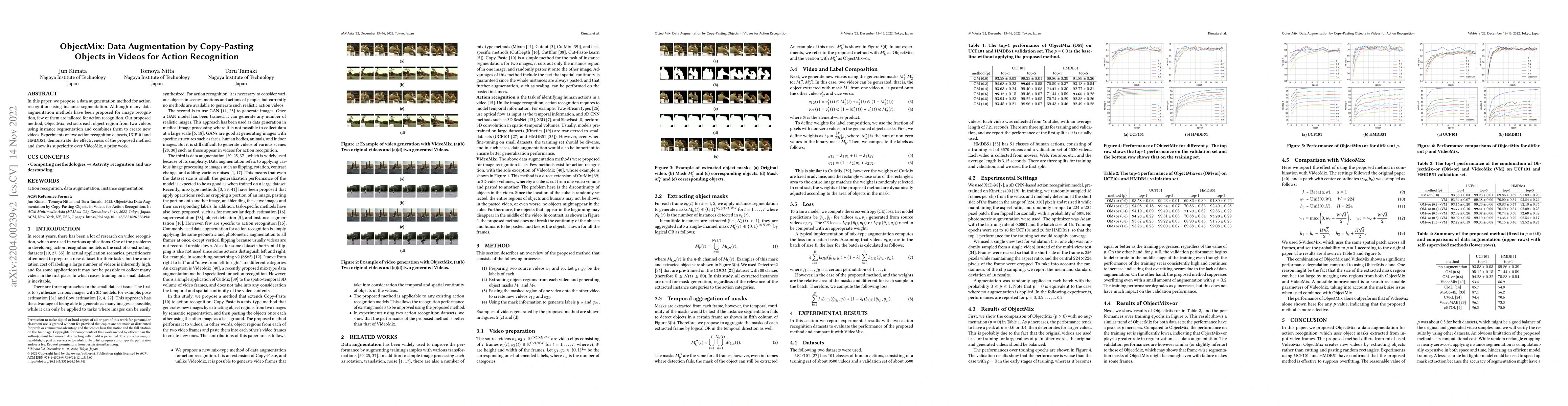 Thumbnail for ObjectMix: Data Augmentation by Copy-Pasting Objects in Videos for
  Action Recognition