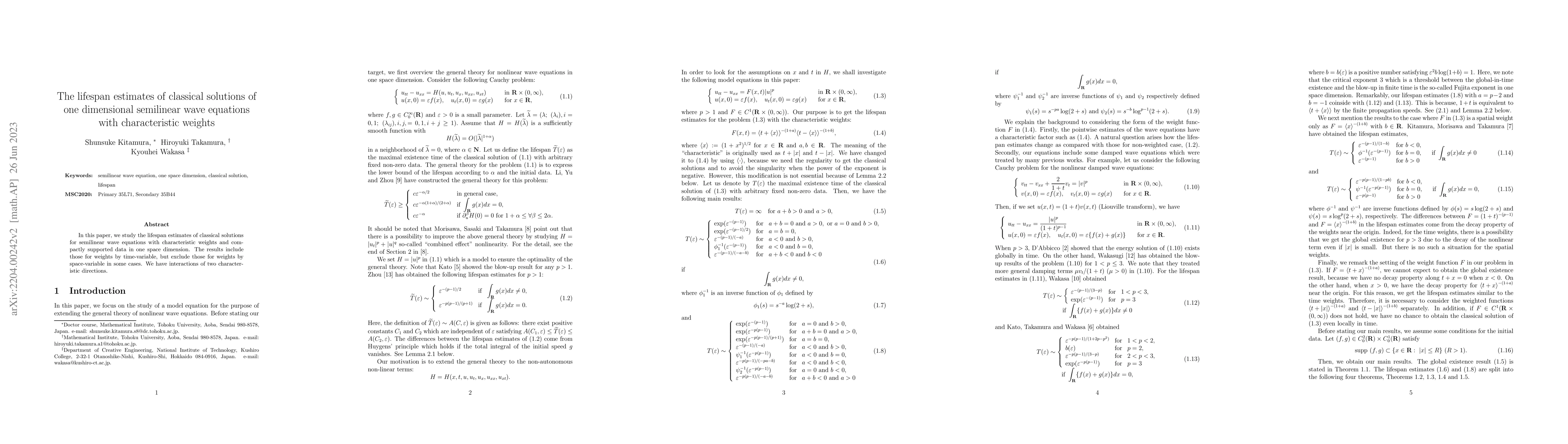 Thumbnail for The lifespan estimates of classical solutions of one dimensional
  semilinear wave equations with characteristic weights